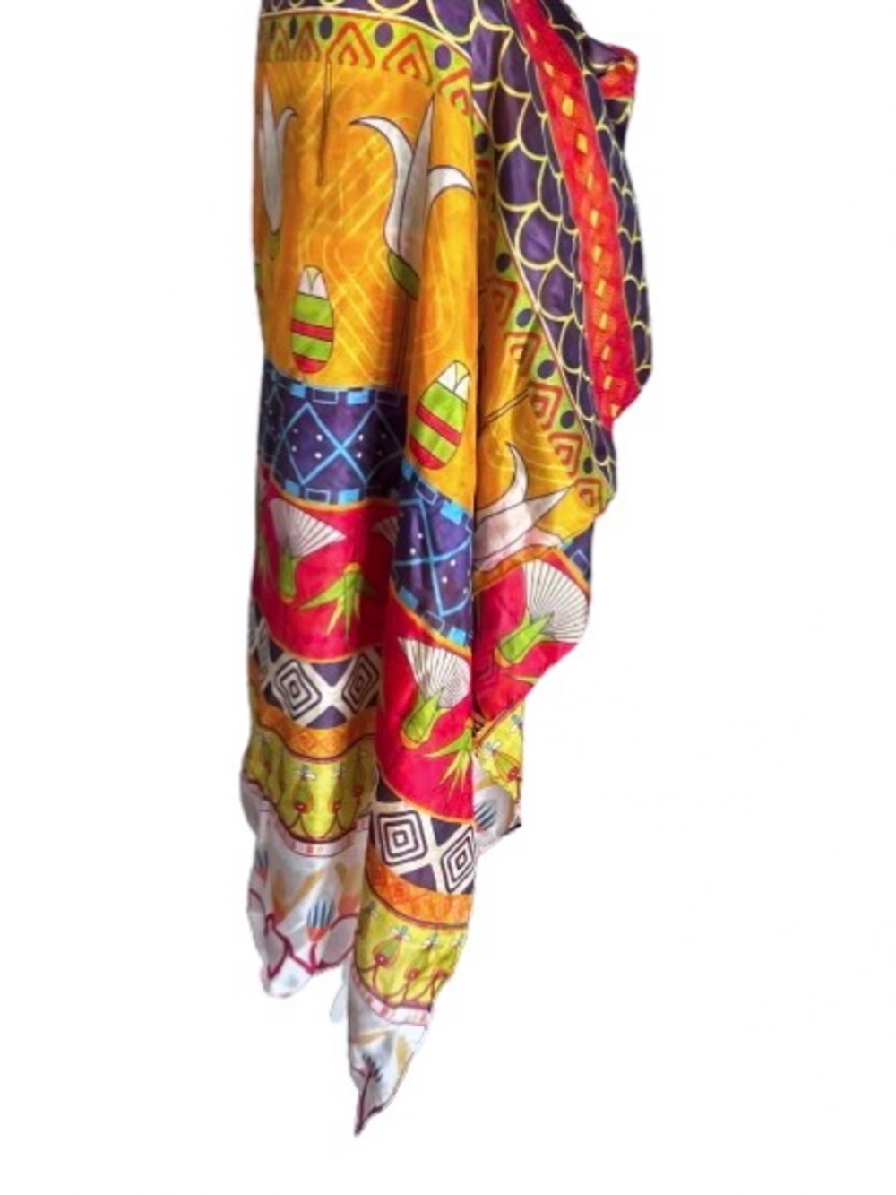 Handmade Large Bohemian Art Deco 100 Silk Scarf Boho Floral Wrap Shawl Patchwork - Picture 3 of 13